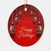 Kerst Golden Red Winter Feestdagen Elegant Keramisch Ornament (Links)
