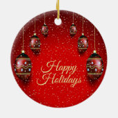 Kerst Golden Red Winter Feestdagen Elegant Keramisch Ornament (Achterkant)