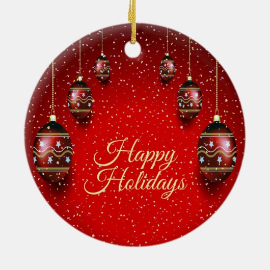 Kerst Golden Red Winter Feestdagen Elegant Keramisch Ornament (Achterkant)