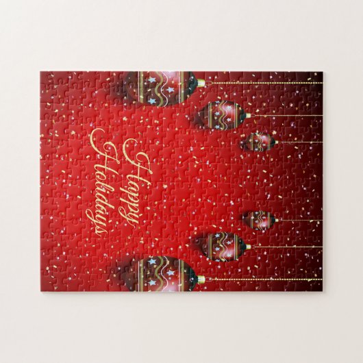 Kerst Golden Red Winter Feestdagen Elegant Legpuzzel (Horizontaal)