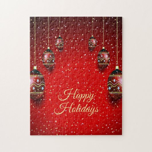 Kerst Golden Red Winter Feestdagen Elegant Legpuzzel (Verticaal)