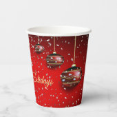 Kerst Golden Red Winter Feestdagen Elegant Papieren Bekers (Achterkant)