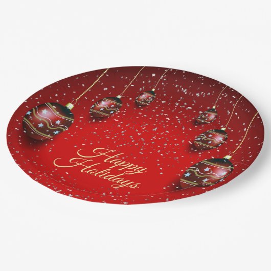 Kerst Golden Red Winter Feestdagen Elegant Papieren Bordje (Gekanteld)