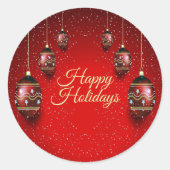Kerst Golden Red Winter Feestdagen Elegant Ronde Sticker (Voorkant)
