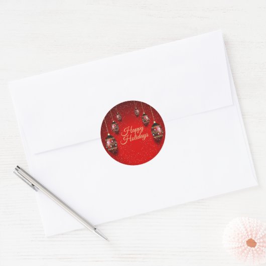 Kerst Golden Red Winter Feestdagen Elegant Ronde Sticker (Envelop)
