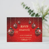 Kerst Golden Red Winter Feestdagen Elegant RSVP Kaartje (Staand voorkant)
