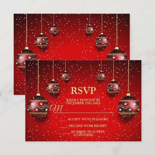 Kerst Golden Red Winter Feestdagen Elegant RSVP Kaartje (Voorkant / Achterkant)