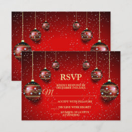 Kerst Golden Red Winter Feestdagen Elegant RSVP Kaartje