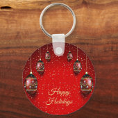Kerst Golden Red Winter Feestdagen Elegant Sleutelhanger (Voorkant)