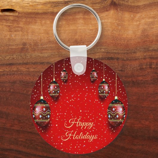 Kerst Golden Red Winter Feestdagen Elegant Sleutelhanger (Voorkant)