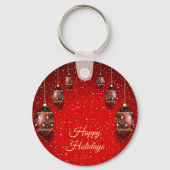 Kerst Golden Red Winter Feestdagen Elegant Sleutelhanger (Achterkant)
