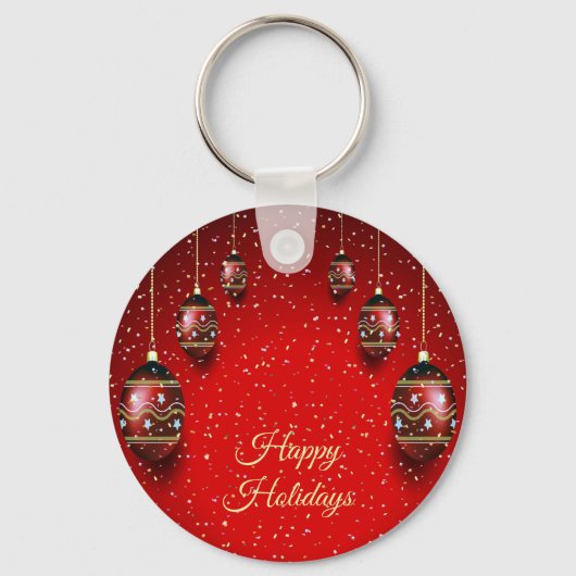 Kerst Golden Red Winter Feestdagen Elegant Sleutelhanger (Achterkant)