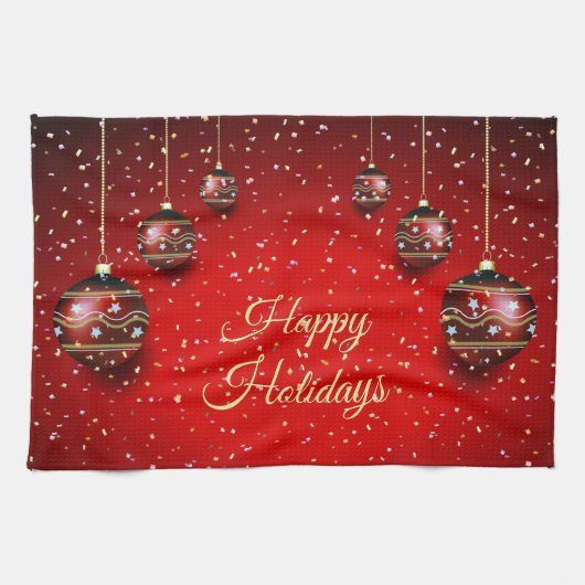 Kerst Golden Red Winter Feestdagen Elegant Theedoek (Horizontaal)