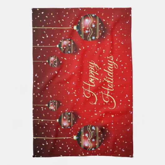 Kerst Golden Red Winter Feestdagen Elegant Theedoek (Verticaal)