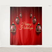 Kerst Golden Red Winter Feestdagen Elegant Wandkleed (Voorkant)