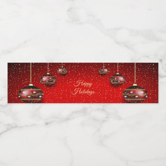 Kerst Golden Red Winter Feestdagen Elegant Waterfles Etiket (Enkel label)