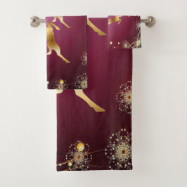 Kerst Golden Reindeers Rode Roze Elegant Bad Handdoek