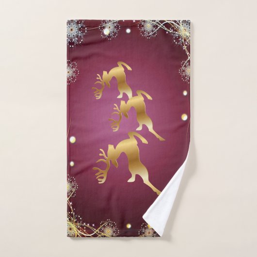 Kerst Golden Reindeers Rode Roze Elegant Bad Handdoek (Handdoek)