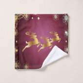 Kerst Golden Reindeers Rode Roze Elegant Bad Handdoek (Wasdoekje)