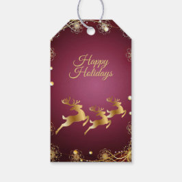 Kerst Golden Reindeers Rode Roze Elegant Cadeaulabel