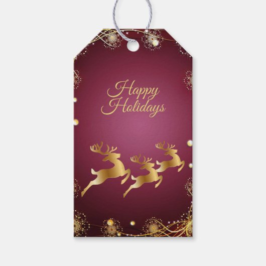 Kerst Golden Reindeers Rode Roze Elegant Cadeaulabel (Voorkant)