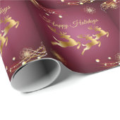 Kerst Golden Reindeers Rode Roze Elegant Cadeaupapier (Rol Hoek)