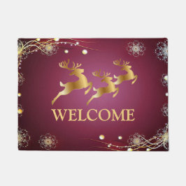 Kerst Golden Reindeers Rode Roze Elegant Deurmat