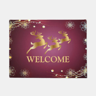 Kerst Golden Reindeers Rode Roze Elegant Deurmat