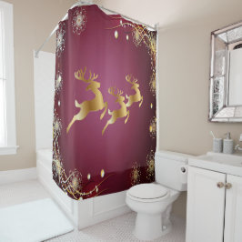 Kerst Golden Reindeers Rode Roze Elegant Douchegordijn