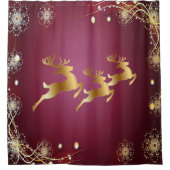 Kerst Golden Reindeers Rode Roze Elegant Douchegordijn (Voorkant)