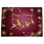 Kerst Golden Reindeers Rode Roze Elegant Groot Cadeauzakje (Voorkant)