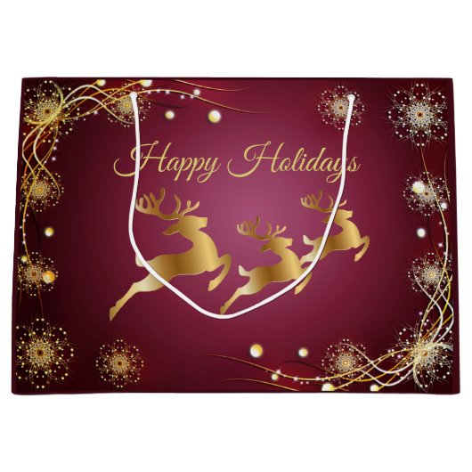 Kerst Golden Reindeers Rode Roze Elegant Groot Cadeauzakje (Voorkant)