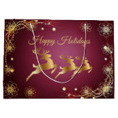 Kerst Golden Reindeers Rode Roze Elegant Groot Cadeauzakje (Achterkant)