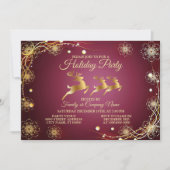 Kerst Golden Reindeers Rode Roze Elegant Kaart (Voorkant)