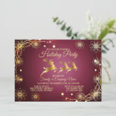 Kerst Golden Reindeers Rode Roze Elegant Kaart (Staand voorkant)