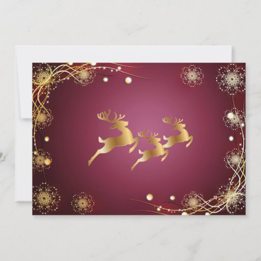 Kerst Golden Reindeers Rode Roze Elegant Kaart (Achterkant)