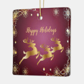 Kerst Golden Reindeers Rode Roze Elegant Keramisch Ornament (Links)