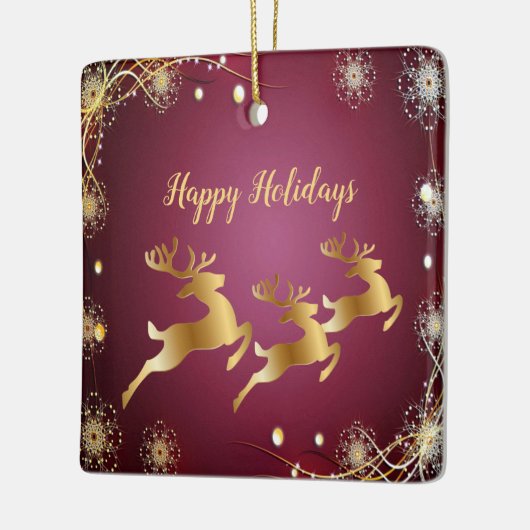 Kerst Golden Reindeers Rode Roze Elegant Keramisch Ornament (Links)
