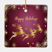 Kerst Golden Reindeers Rode Roze Elegant Keramisch Ornament (Achterkant)