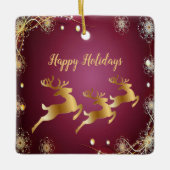 Kerst Golden Reindeers Rode Roze Elegant Keramisch Ornament (Voorkant)