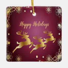 Kerst Golden Reindeers Rode Roze Elegant Keramisch Ornament