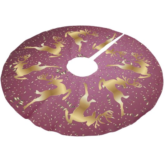 Kerst Golden Reindeers Rode Roze Elegant Kerstboom Rok (Gekanteld)