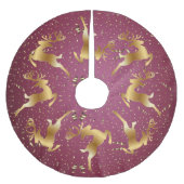 Kerst Golden Reindeers Rode Roze Elegant Kerstboom Rok (Voorkant)