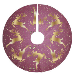 Kerst Golden Reindeers Rode Roze Elegant Kerstboom Rok