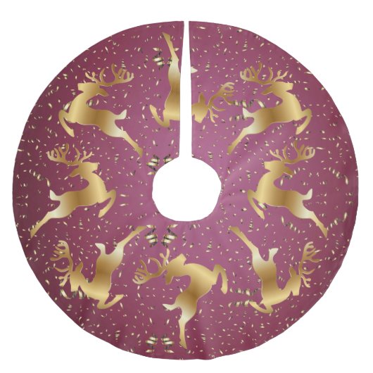 Kerst Golden Reindeers Rode Roze Elegant Kerstboom Rok (Voorkant)