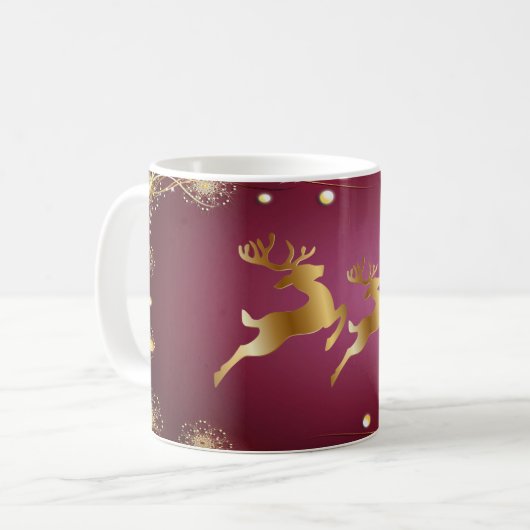 Kerst Golden Reindeers Rode Roze Elegant Koffiemok (Voorkant links)