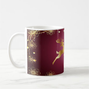 Kerst Golden Reindeers Rode Roze Elegant Koffiemok