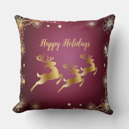 Kerst Golden Reindeers Rode Roze Elegant Kussen