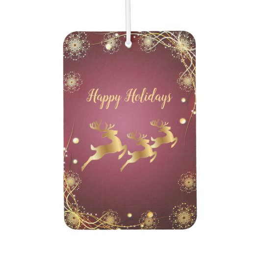 Kerst Golden Reindeers Rode Roze Elegant Luchtverfrisser (Voorkant)