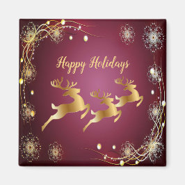 Kerst Golden Reindeers Rode Roze Elegant Magneet